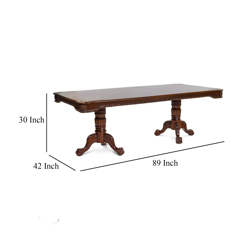 Mina Dining Table- 71-89 Inch Extendable Rectangular Top- Cherry Brown