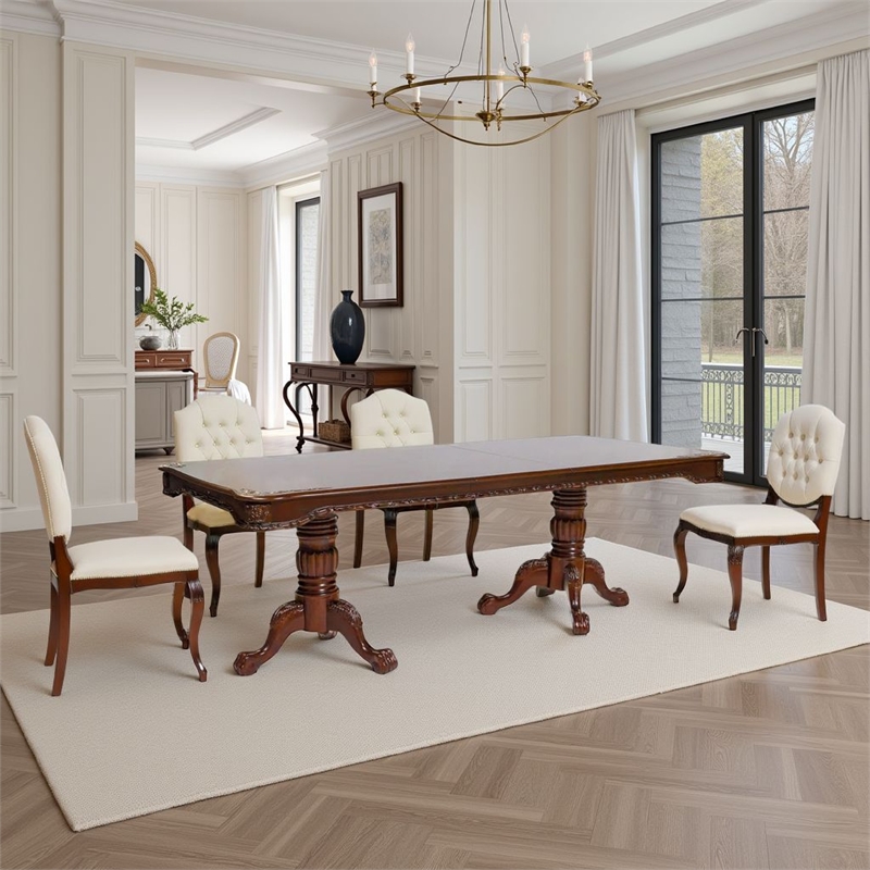 Mina Dining Table- 71-89 Inch Extendable Rectangular Top- Cherry Brown