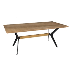Dining Table- 79 Inch- Rectangular Brown Wood Top- Black Metal Legs