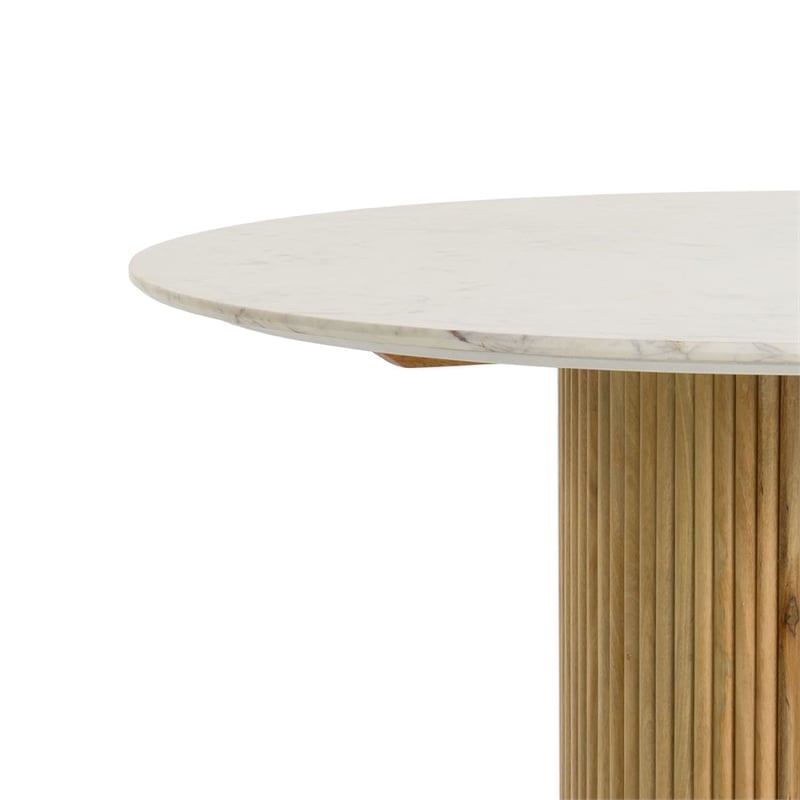 Cid Jolie Dining Table- Fluted Brown Wood- Round Carrara Marble Top- 47 Inch