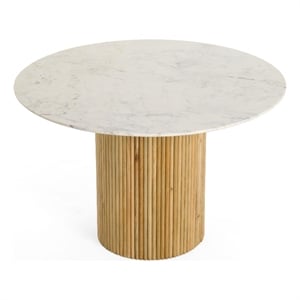 Cid Jolie Dining Table- Fluted Brown Wood- Round Carrara Marble Top- 47 Inch