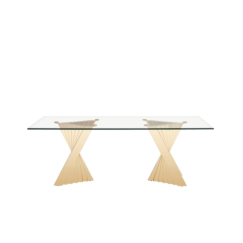 Cid Boky Dining Table- 87 Inch Top- Gold Stainless Steel Artisan Base