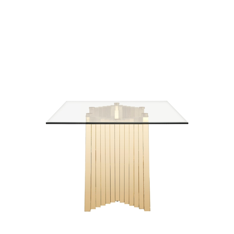 Cid Boky Dining Table- 87 Inch Top- Gold Stainless Steel Artisan Base