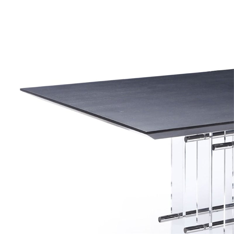 Cid Invo Dining Table- Black Oak Veneer- Acrylic and Steel Base- 94 Inch