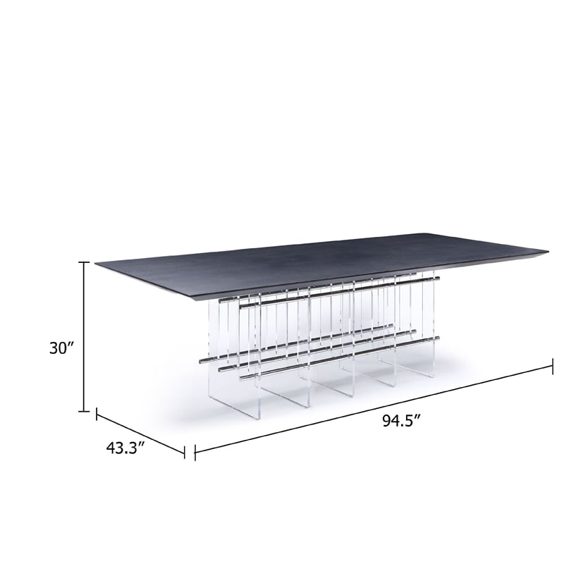 Cid Invo Dining Table- Black Oak Veneer- Acrylic and Steel Base- 94 Inch
