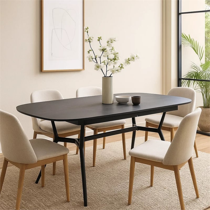 Cid Julie Dining Table- 79-118 Inch Extendable Black Ash Ceramic Top