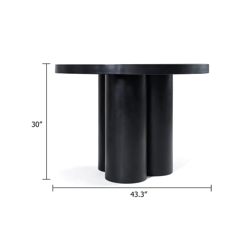 Cid Run Dining Table- Black Concrete Abstract Base- Round 43 Inch