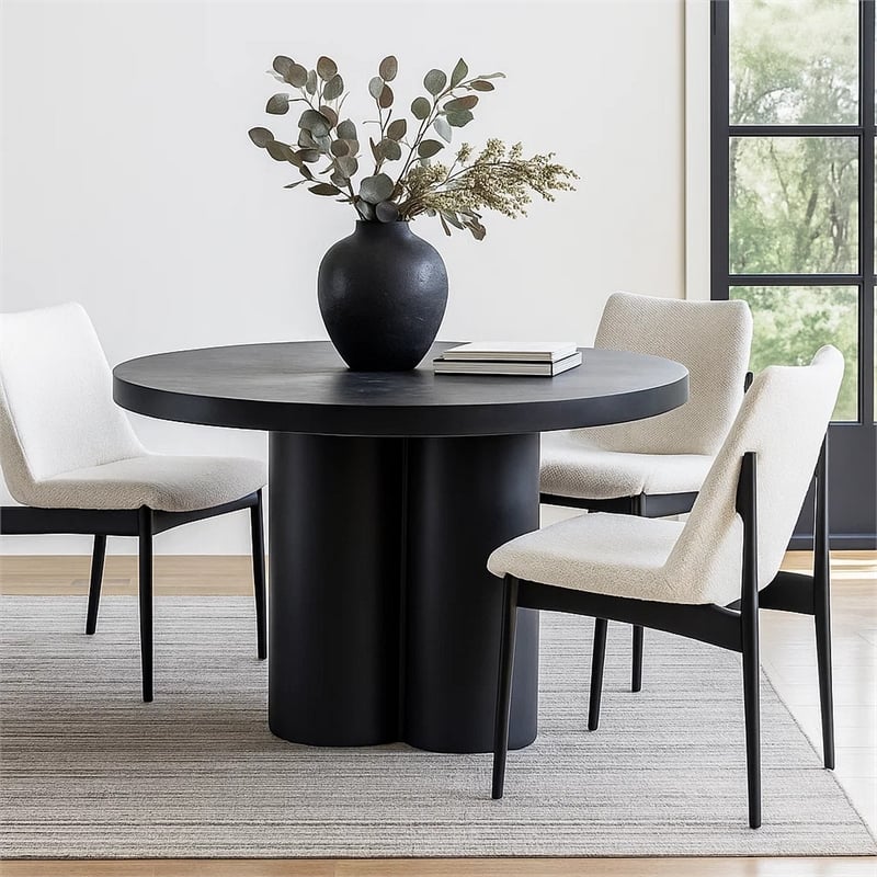 Cid Run Dining Table- Black Concrete Abstract Base- Round 43 Inch