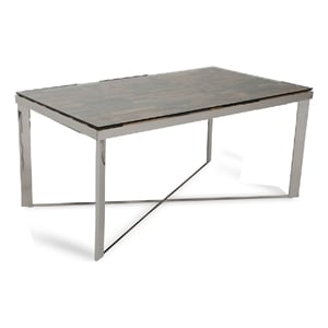 Cid Tiha Dining Table- Reclaimed Ship Wood and Glass Top- 64 Inch Brown