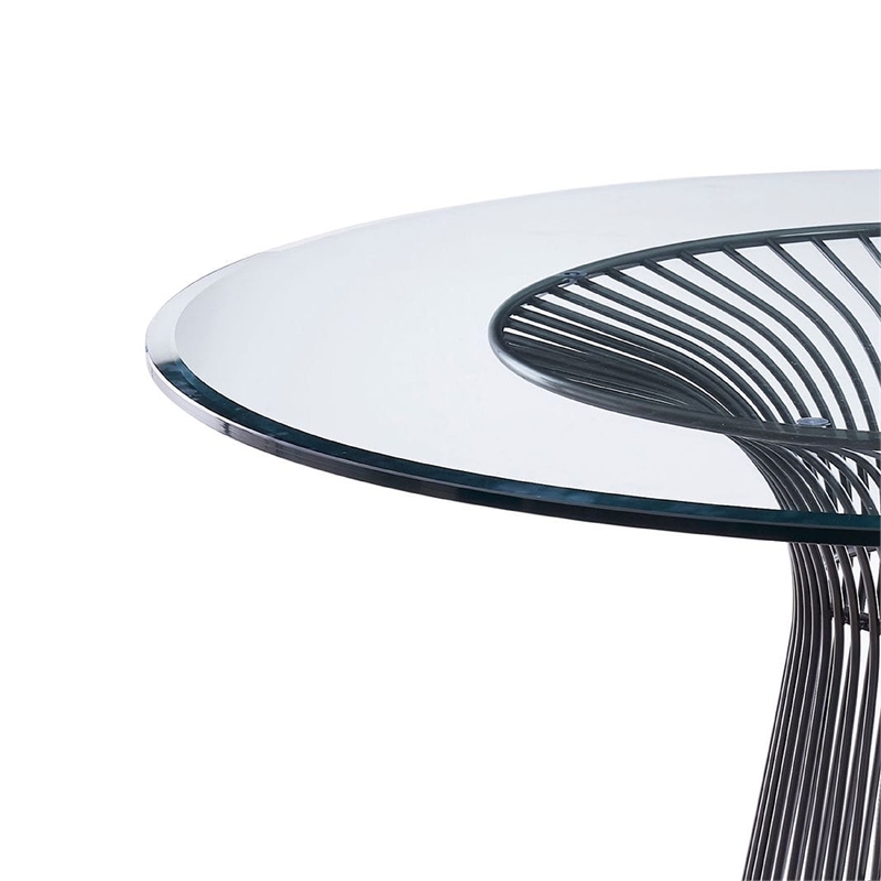 Cid Axa Dining Table- 51 Inch Round Glass Top- Sunburst Black Metal Base