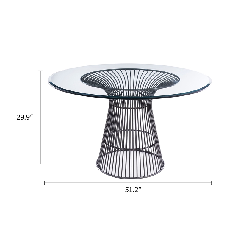 Cid Axa Dining Table- 51 Inch Round Glass Top- Sunburst Black Metal Base