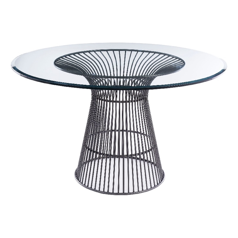 Cid Axa Dining Table- 51 Inch Round Glass Top- Sunburst Black Metal Base