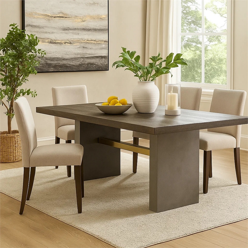 Cid Coe Dining Table- 94 Inch Brown Walnut Top- Gray Concrete Pedestal Base
