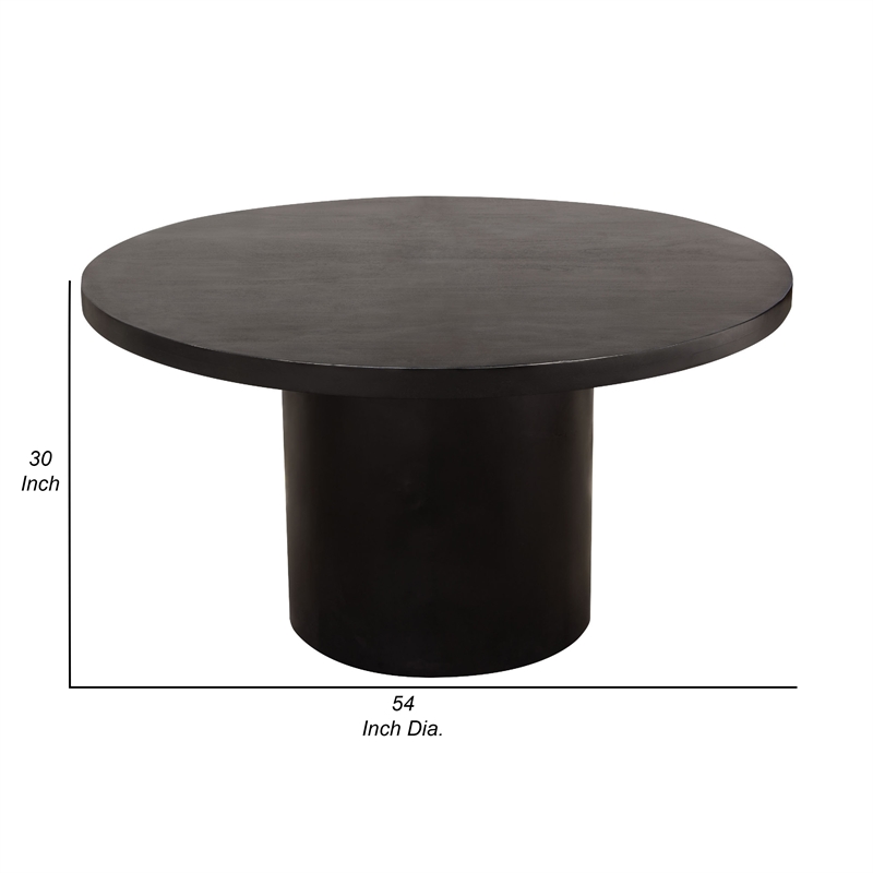 Reny Dining Table- 54 Inch- Round Black Acacia Wood Top- Iron Pedestal