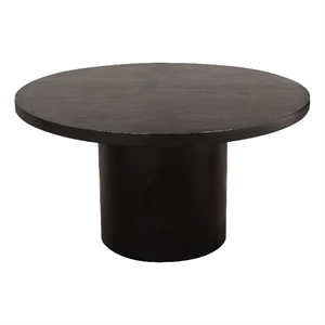Reny Dining Table- 54 Inch- Round Black Acacia Wood Top- Iron Pedestal