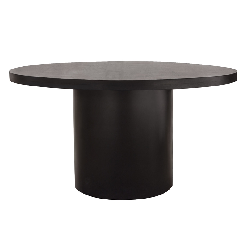 Reny Dining Table- 54 Inch- Round Black Acacia Wood Top- Iron Pedestal