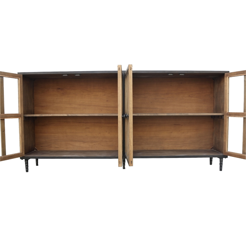 Cara Sideboard Buffet Cabinet-4 Glass Pane Doors-83 Inch Espresso Brown