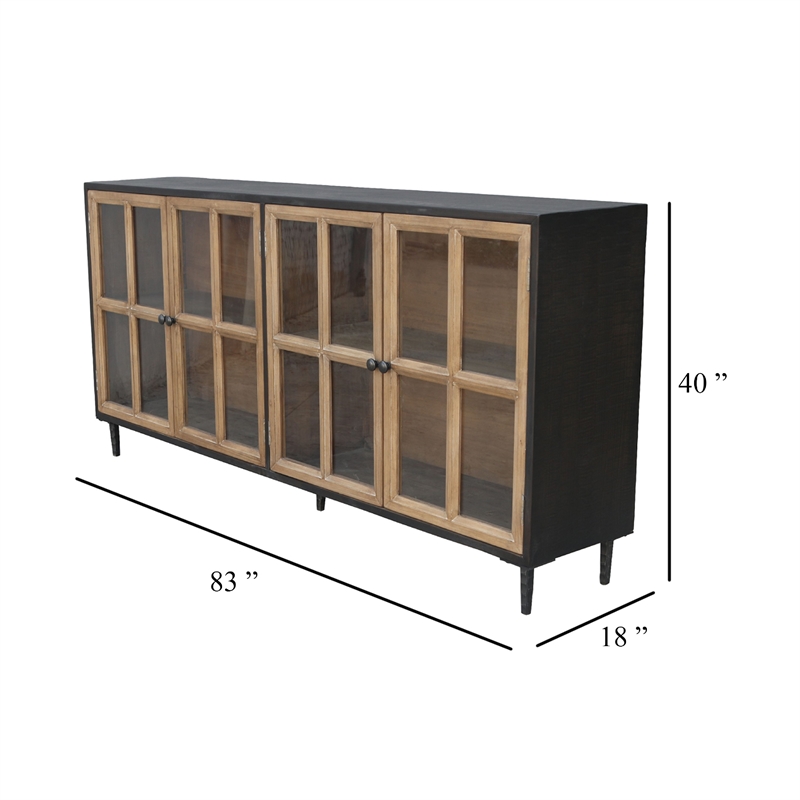 Cara Sideboard Buffet Cabinet-4 Glass Pane Doors-83 Inch Espresso Brown
