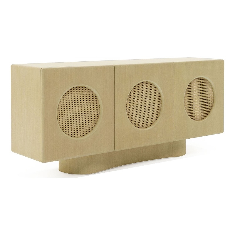 Noe Aky Sideboard Buffet Cabinet-3 Doors w Rattan Fronts-Brown-70 Inch