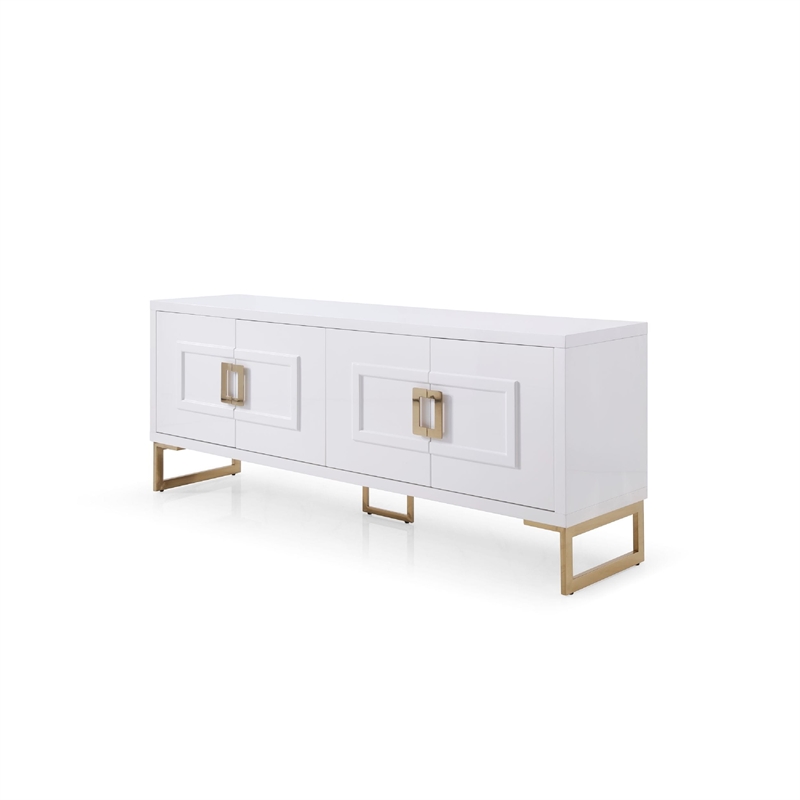 Cid Laha Sideboard Buffet Cabinet-79 Inch-4 Doors-White-Champagne Gold