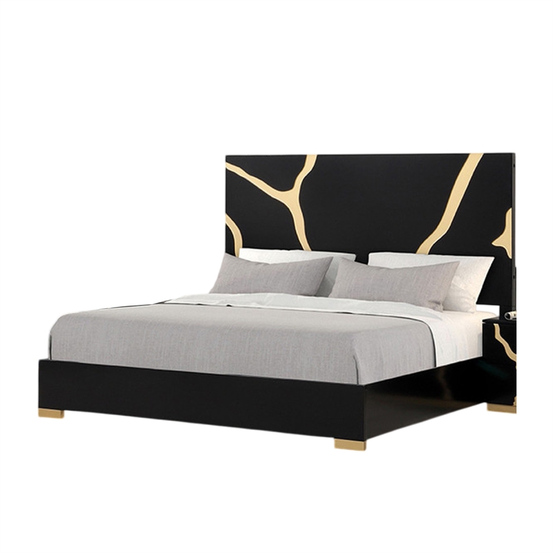 Goldie King Size Bed-Gold and Black Contemporary Bed-Solid Wood