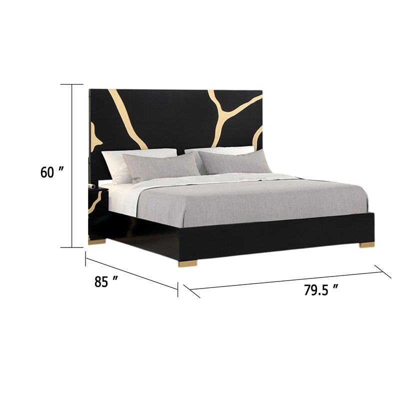 Goldie King Size Bed-Gold and Black Contemporary Bed-Solid Wood