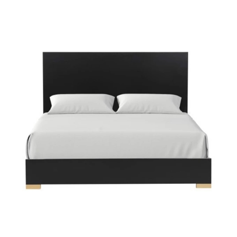 Goldie Queen Size Panel Bed-Black and Gold Pine Wood-Contemporary