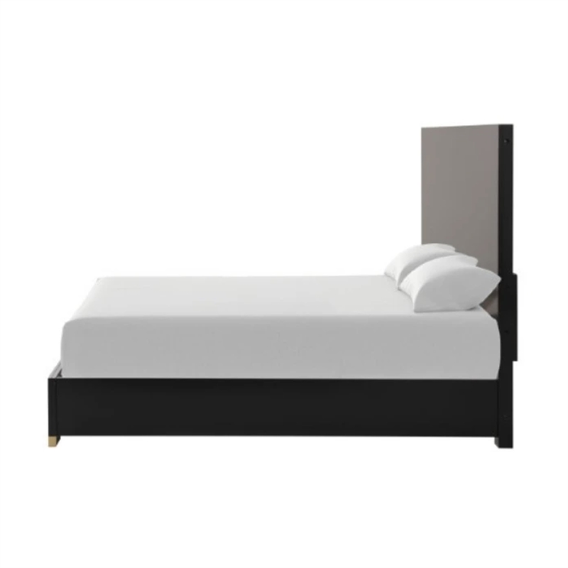 Goldie Queen Size Panel Bed-Black and Gold Pine Wood-Contemporary