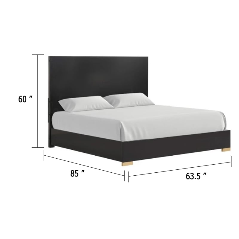 Goldie Queen Size Panel Bed-Black and Gold Pine Wood-Contemporary