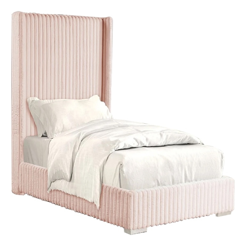 Wolo Twin Size Bed-Pink Channel Tufted Fur Chenille Upholstery