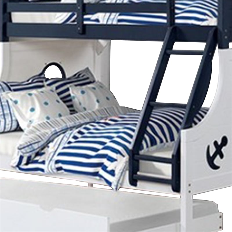 Nexo Twin over Full Bunk Bed-Nautical Accents in White & Dark Blue