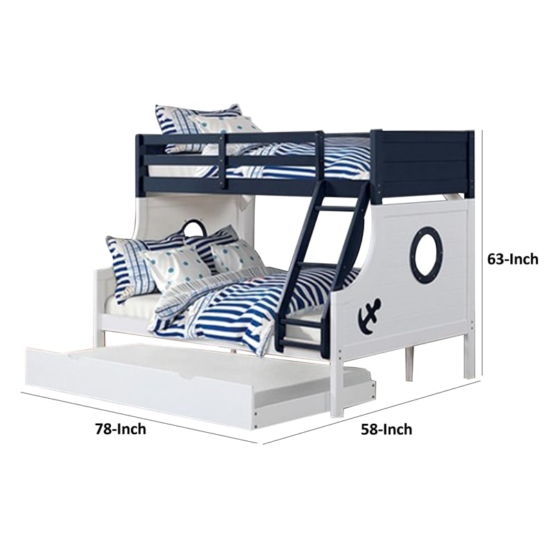 Nexo Twin over Full Bunk Bed-Nautical Accents in White & Dark Blue