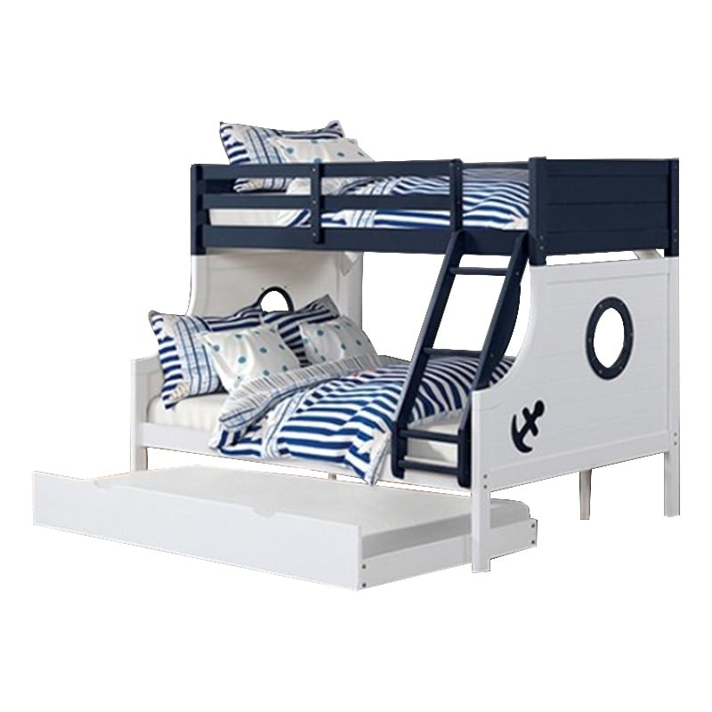 Nexo Twin over Full Bunk Bed-Nautical Accents in White & Dark Blue