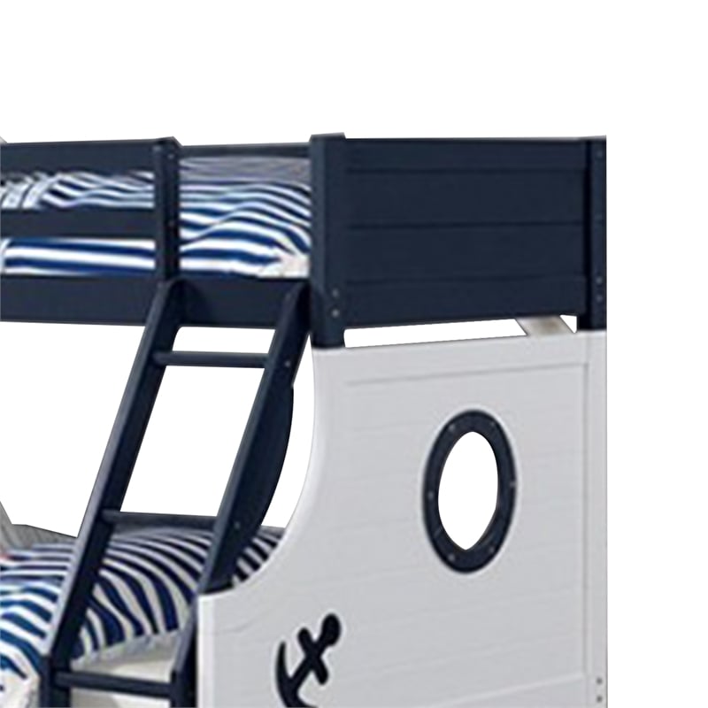 Nexo Twin over Full Bunk Bed-Nautical Accents in White & Dark Blue