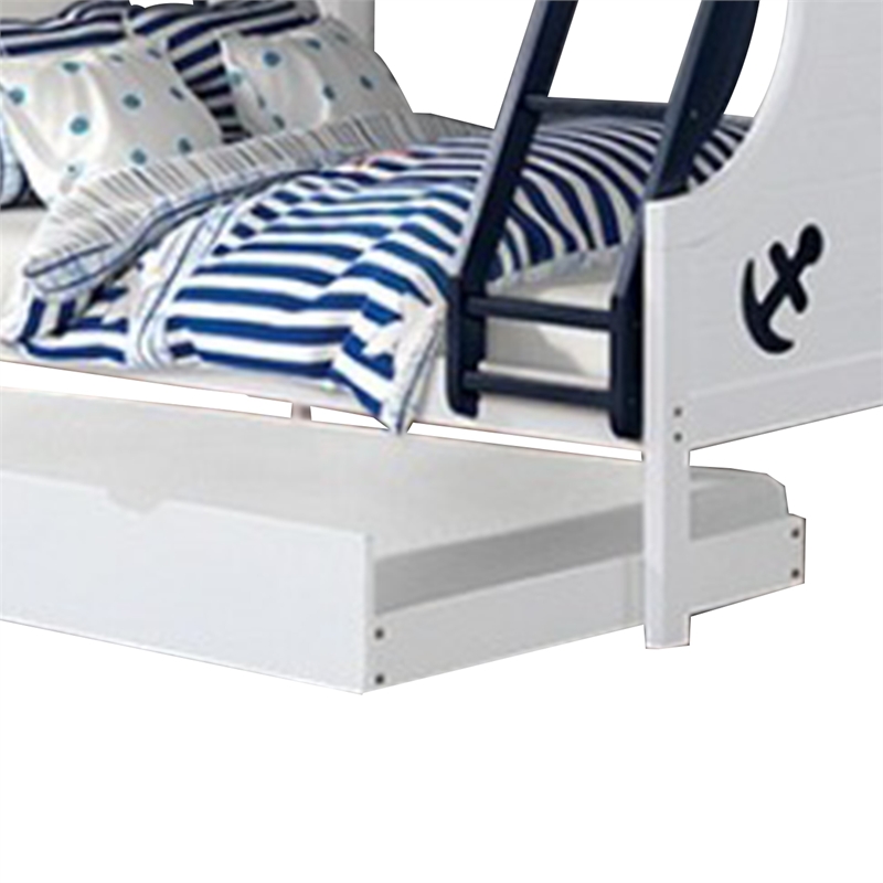 Nexo Twin over Full Bunk Bed-Nautical Accents in White & Dark Blue