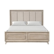 Myna King Bed-Solid Wood-Ivory Channel Padded Upholstery-Oak Brown