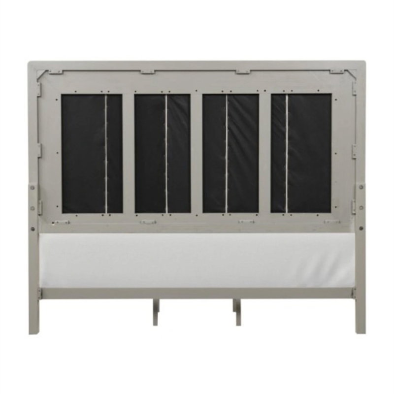 Myna King Bed-Solid Wood-Ivory Channel Padded Upholstery-Oak Brown