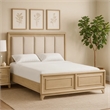 Myna King Bed-Solid Wood-Ivory Channel Padded Upholstery-Oak Brown