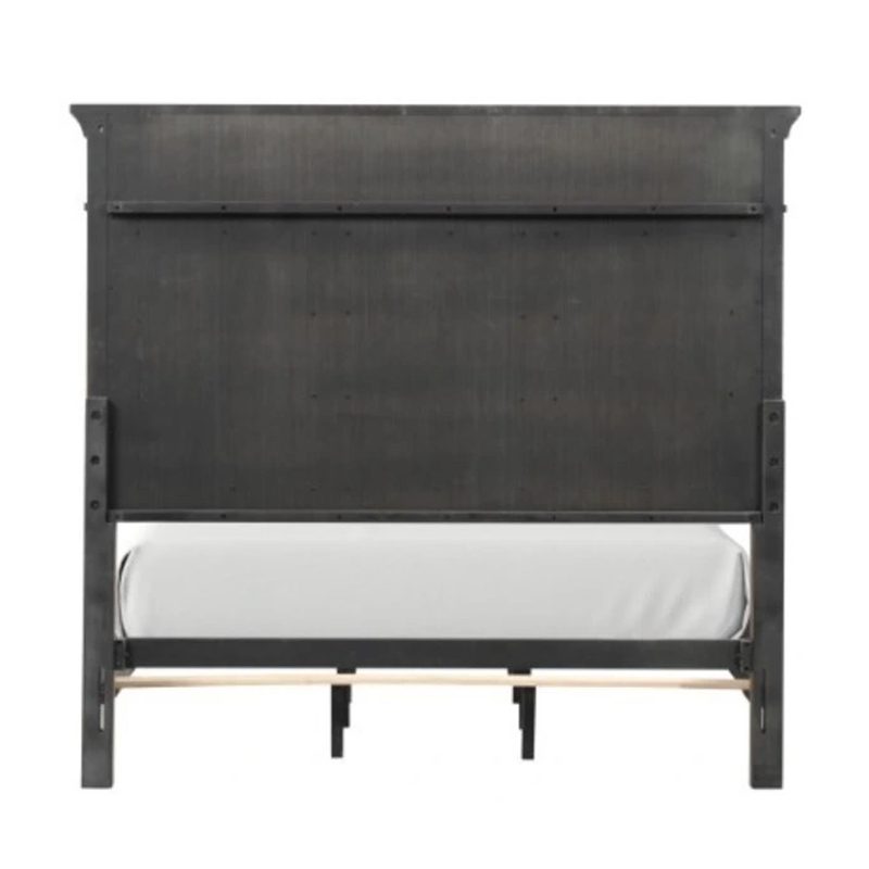Huder King Bed-Dark Walnut Brown Solid Pine Wood-Classic Panel Moldings