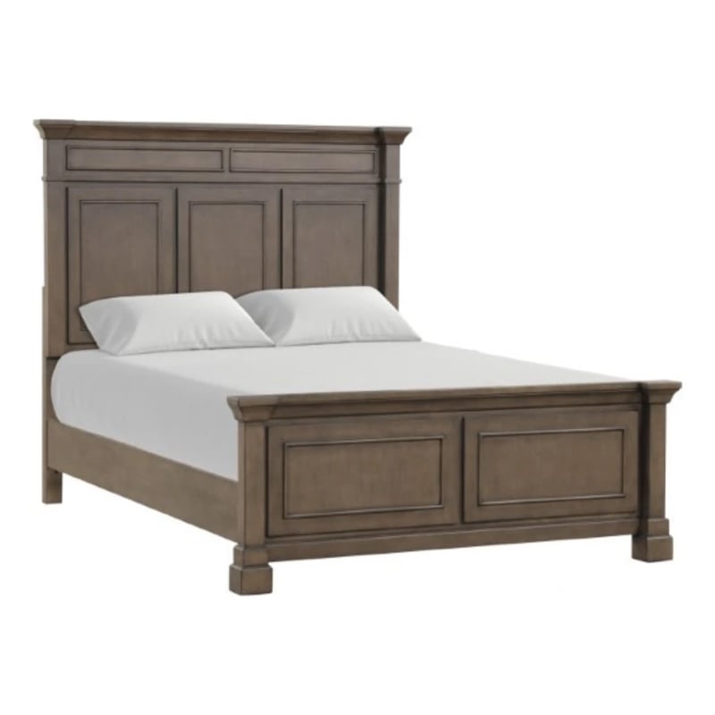Huder King Bed-Dark Walnut Brown Solid Pine Wood-Classic Panel Moldings