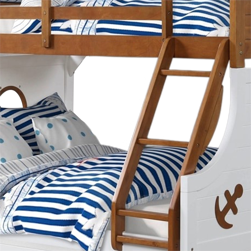 Nexo Twin over Full Bunk Bed with Trundle-Oak Brown-White-Solid Wood