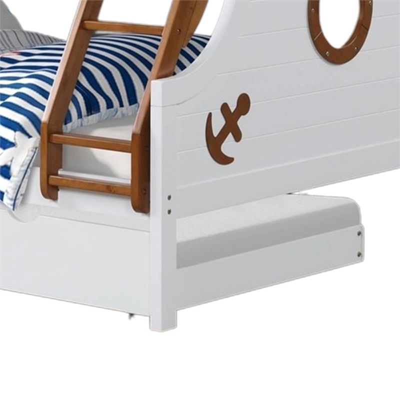 Nexo Twin over Full Bunk Bed with Trundle-Oak Brown-White-Solid Wood