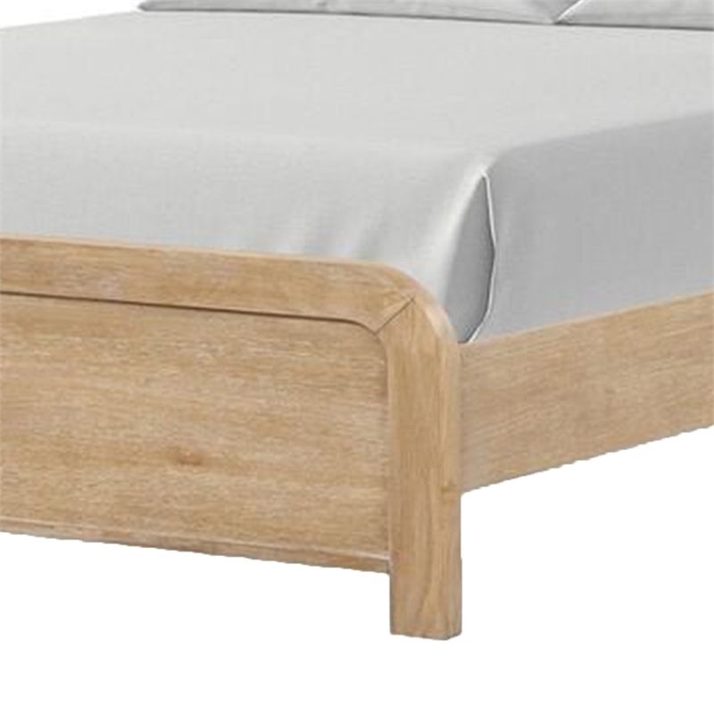 Rexa Queen Bed-White Upholstered Channeled Headboard-Natural Brown Wood
