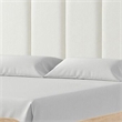 Rexa Queen Bed-White Upholstered Channeled Headboard-Natural Brown Wood