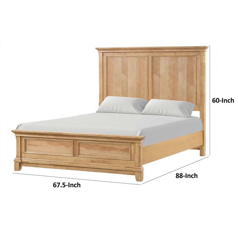 Lexa Queen Bed w Plank Headboard and Molding-Natural Oak Brown Wood