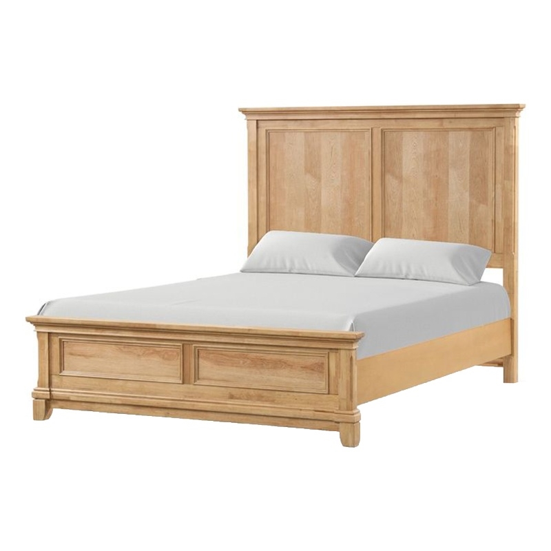 Lexa Queen Bed w Plank Headboard and Molding-Natural Oak Brown Wood