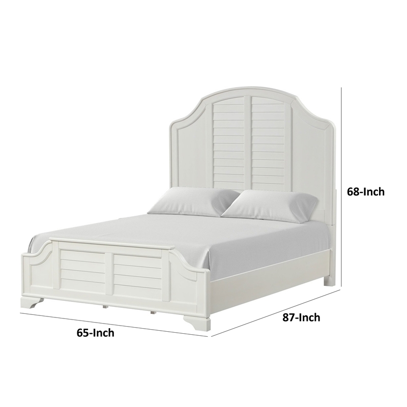 Kyna Queen Bed-Louvered Style and Scalloped Edges-Antique White Wood