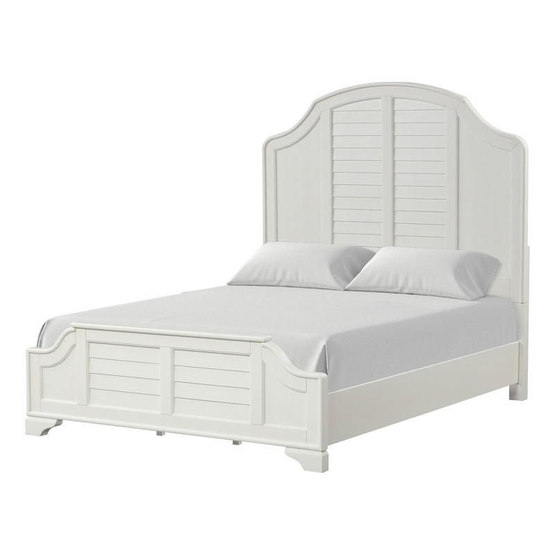 Kyna Queen Bed-Louvered Style and Scalloped Edges-Antique White Wood