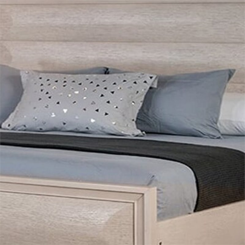 Nitz Queen Bed-Paneled White Oak Wood Headboard-Beveled Fronts
