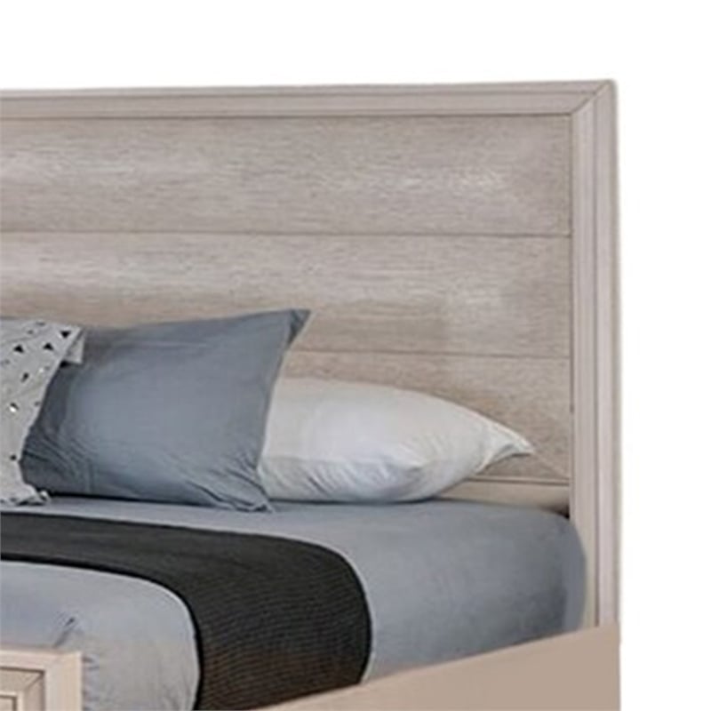 Nitz Queen Bed-Paneled White Oak Wood Headboard-Beveled Fronts